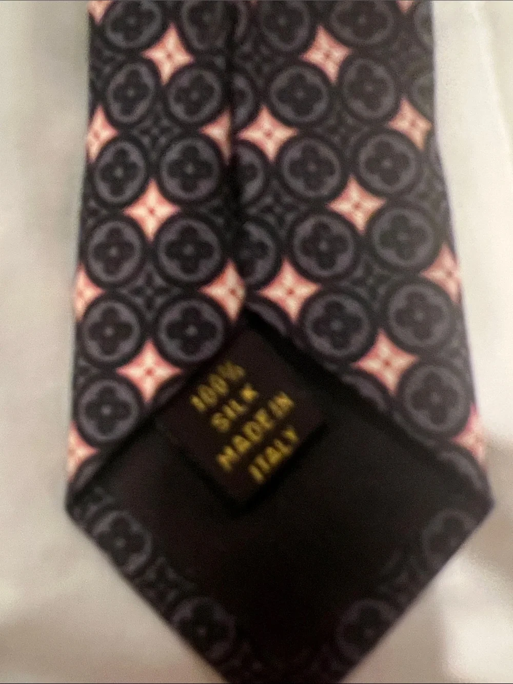 Louis Vuitton Black Silk Tie with Pink Motif